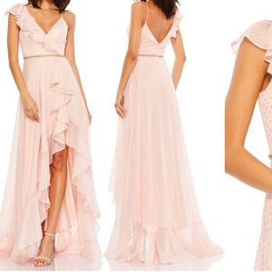 Mac Duggal Ruffle Swiss Dot Chiffon Gown